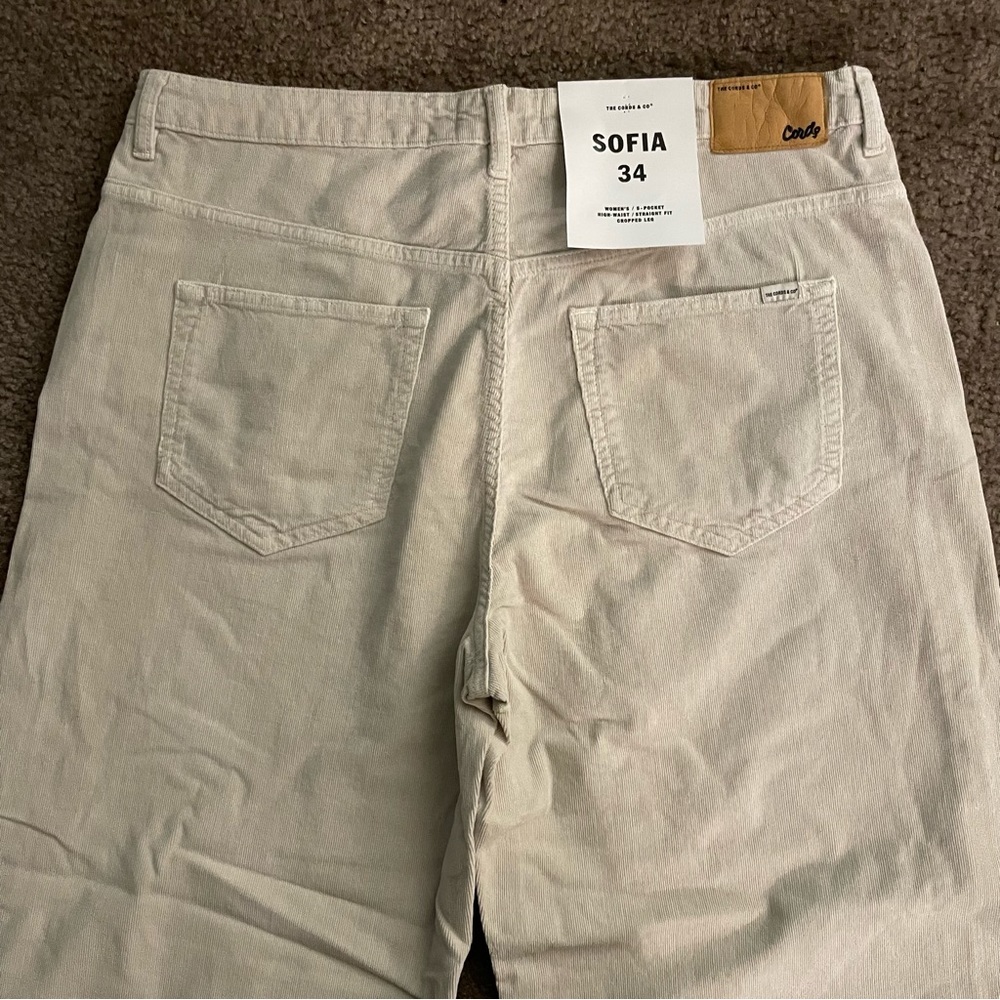Anthropologie Corduroy Pants High Waist Cropped Straight Leg Size 34 Khaki - Picture 5 of 10